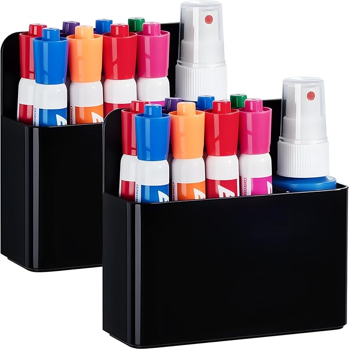 BEYGORM 2 Pack Plastics Magnetic Pen Holder for Refrigerator, Dry Erase Marker Holder for Whiteboard，Magnet School Locker Organizer Accessories, Pencil Cup, Pen Caddy, Classroom Organization(Black)