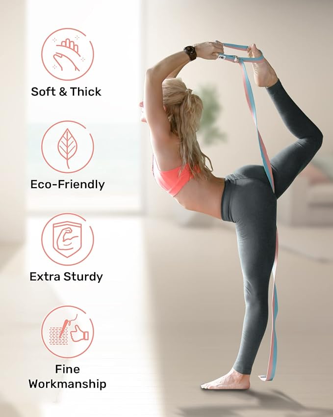 Tumaz Yoga Strap/Stretch Bands [15+ Colors, 6/8/10 Feet Options] with Extra Safe Adjustable D-Ring Buckle, Durable and Comfy Delicate Texture - Best for Daily Stretching, Physical Therapy, Fitness