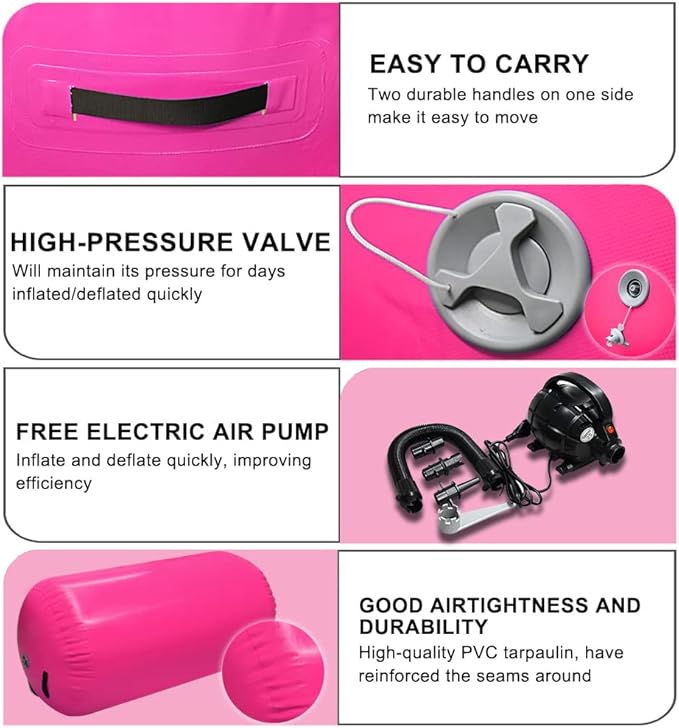 86 York Air Barrel Gymnastics Roller Inflatable Tumbling Mat, Back Handspring Training Air Mat Tumble Track Gymnastics Equipment For Home Use, Gym Training, Yoga Balance Exercise, Cheerleading with Electric Pump