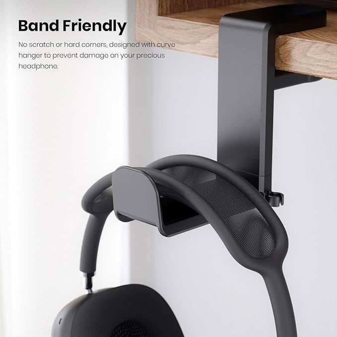 EURPMASK Rotating Headphone Stand - PC Gaming Headset Holder, Adjustable Clamp-on Under Desk Hanger With 360 Degree Swivel & Cable Clip Organizer - Black