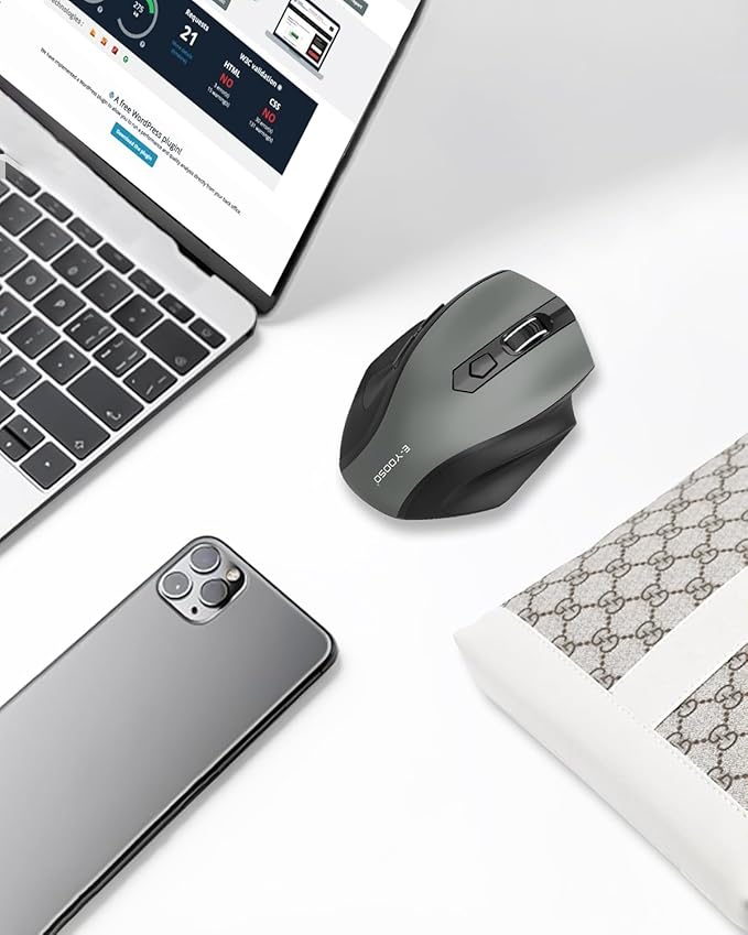 E-YOOSO Wireless Mouse for Laptop, 2.4GHz Computer Mouse 5 Adjustable DPI Office Cordless Mice with USBA Receiver, 6 Buttons, 4000 DPI, Medium to Large Sized Hands Compatible with PC, Laptop, Desktop