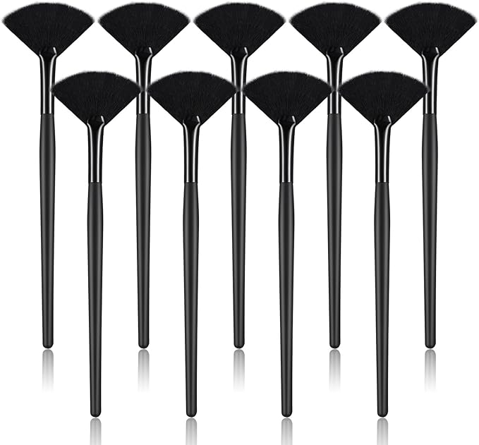 9 Pieces Facial Fan Mask Brushes, Soft Facial Applicator Brushes Tools for Peel Glycolic Makeup for Mud Cream(Full Black)