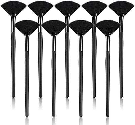 9 Pieces Facial Fan Mask Brushes, Soft Facial Applicator Brushes Tools for Peel Glycolic Makeup for Mud Cream(Full Black)