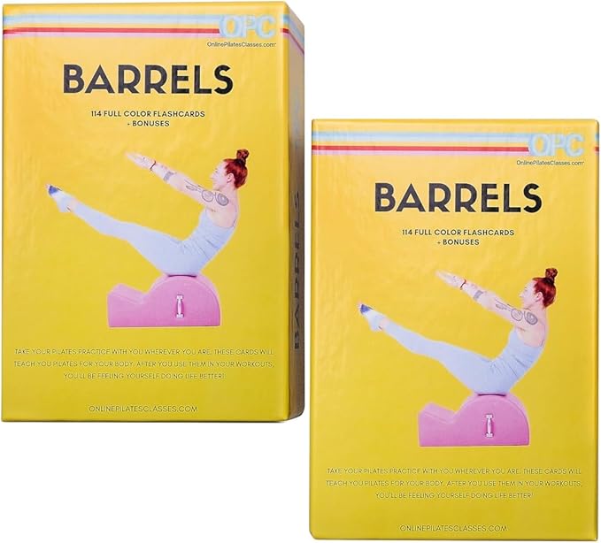 OnlinePilatesClasses Pilates Barrels Flashcards, Deck Cards Set with Video Tutorial for Spine Corrector, Ladder Barrel, Small Barrel & C-Shaper Exercise, Home Gym Workout, Barrel Arc Not Included