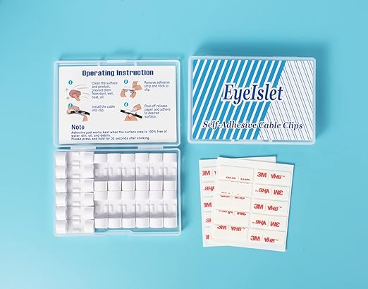 Self-Adhesive Cable Clips Organizer Drop Wire Holder Cord Management, Pack of 20 (White, 0.27 inch)