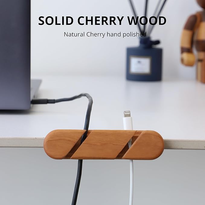 muso wood Cable Clips, Cherry Cord Holder, Cable Management Cord Organizer, Cable Straps for Desk Home and Office