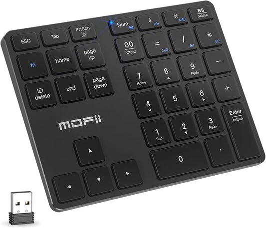 MOFII Bluetooth Number Pad for Laptop - Black Wireless Numeric Keypad 35 Keys USB-C Rechargeable Numpad, Accounting Portable Financial Data 10 Key for Laptop/PC/Desktop/Notebook/Surface Pro