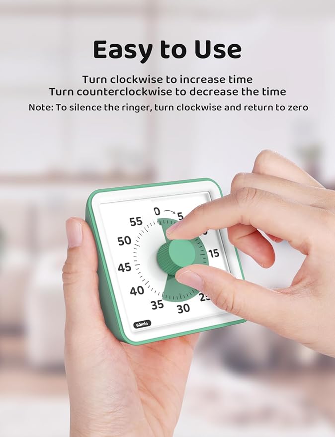 LIORQUE Visual Timer for Kids, 60-Minute Countdown Timers for Classroom Office Kitchen with Silent Operation, Kids Timer for Teaching (Batteries Included)