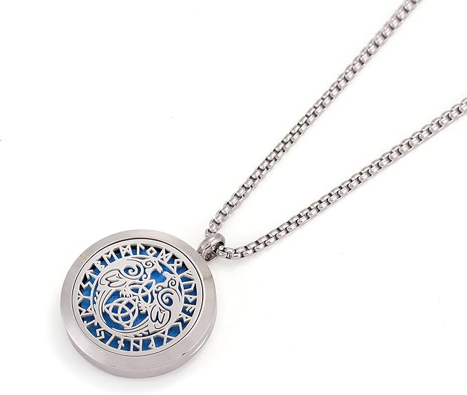 Supernatural Crow Runes Talisman Viking Amulet Aromatherapy Essential Oil Diffuser Locket Stainless Steel Perfume Necklace-Perfume, Fragrance, Scent Diffusers for Women