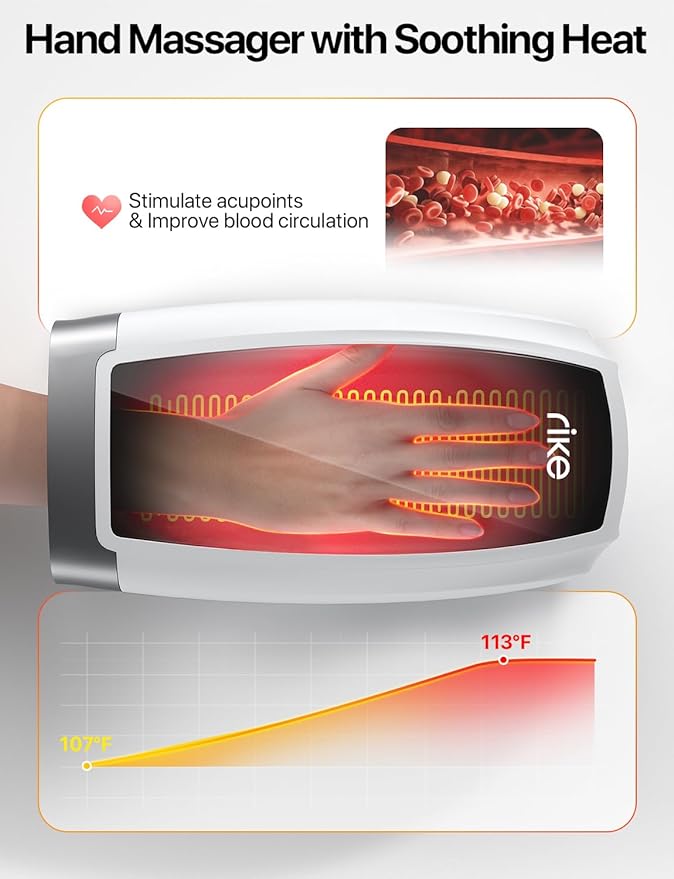 RIKE Hand Massager, 6 Modes 6 Intensities Hand Massager with Heat and Compression Arthritis and Carpal Tunnel, Birthday Gifts for Women Men (White)