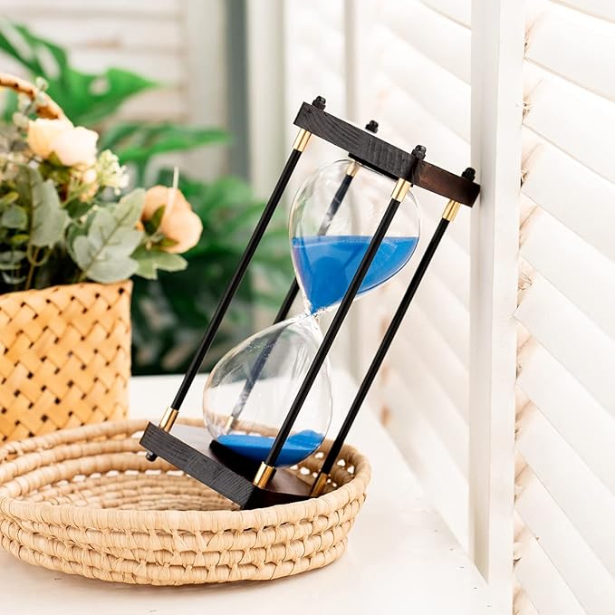 Large Sand Timer, Hourglass Timer 60 Minutes,Vintage Wooden Hour Glass Timer,Modern Home Kitchen Office Decoration (Blue)