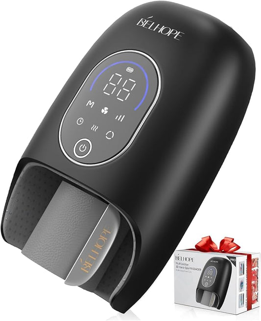 Hand Massager with 9 Modes and 4 Heating Options for Hot and Cold Therapy Hand and Wrist Massager for Arthritis and Carpal Tunnel Relief, Hand Massager with Heat and Compression, Black