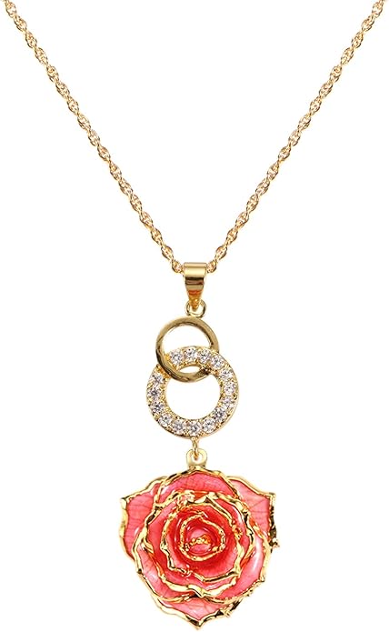 AliveRose Real Rose Gold Dipped Necklace Gifts for Women, 24K Gold Dipped Rose Pendant Necklace Jewelry Mothers Day Anniversaries Birthday Christmas Special Occasions Gifts for Her Mom Wife