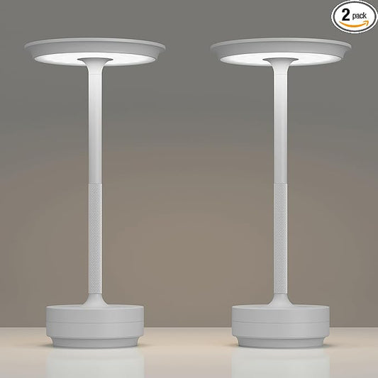 2 Pack Rechargeable Table Lamps Cordless, Portable 5000mAh Outdoor Table Light, 3 Color Stepless Dimming LED Table Lamp with Memory Function, for Home/Dinner/Patio/Restaurant.(Light Gray)