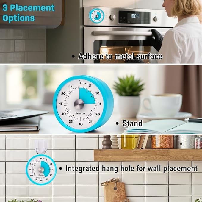 Searon Kitchen Timers for Cooking, Magnetic Visual Timer for Kids Teachers Classroom School ADHD Autism Oven or Adult with Special Needs (Blue)