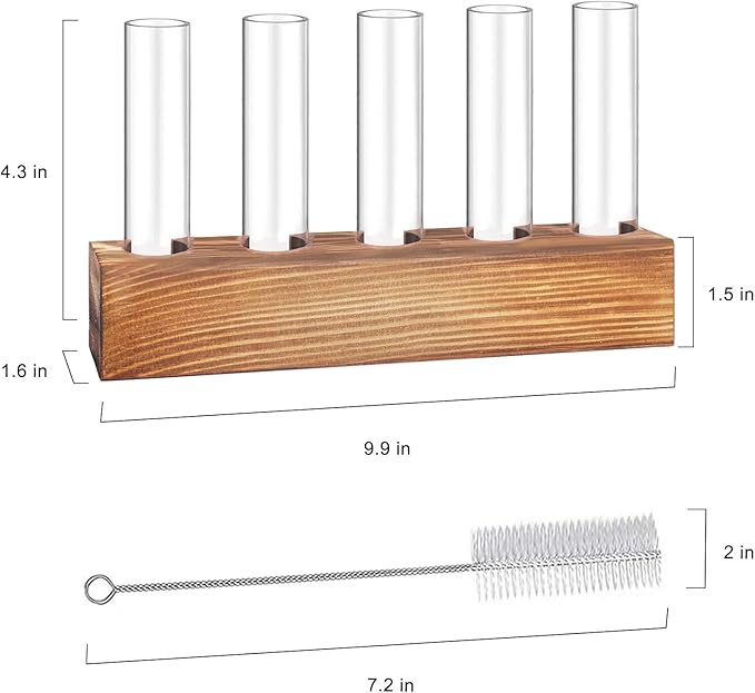 Plant Propagation Station, Plant Terrarium with Wooden Stand, Plant Pots for Hydroponics, Small Birthday Gardening Gifts for Women Mom Plant Lovers Unique - 5 Glass Test Tubes Vases