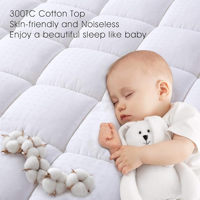 EASELAND RV Short Queen Mattress Pad Pillow Top Quilted Fitted Cooling Mattress Protector Cover Topper Cotton 8-21" Deep Pocket (60x75 Inches, White)