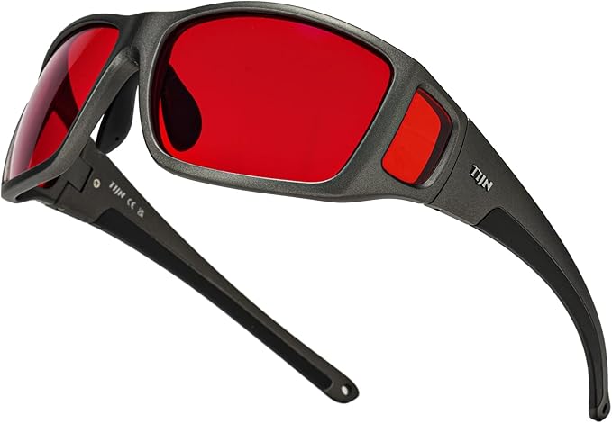 TIJN Sonia Sleep Glasses for Blue & Green Light Blocking,Red Lens with Dual AR Coating,Wraparound Frame for Gaming Screen
