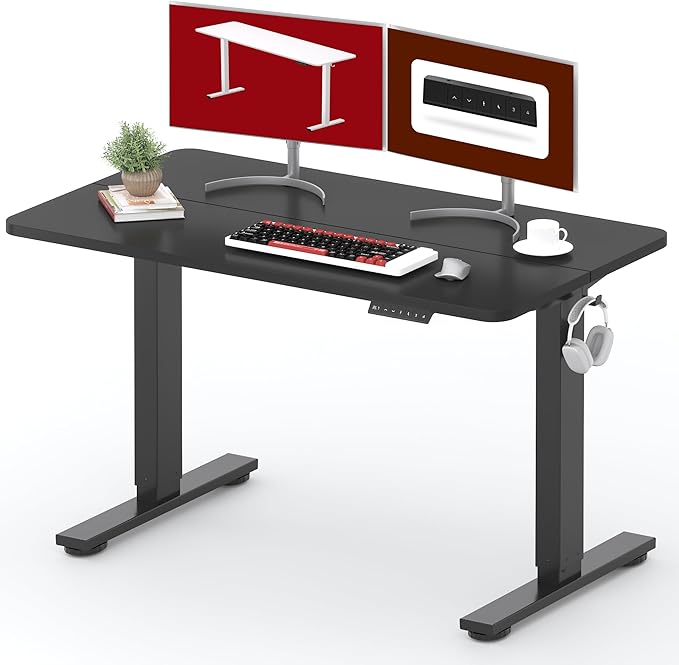 SANODESK Standing Desk Height Adjustable Electric Stand up Desk 48x24 Inches Sit Stand Home Office with Splice Board, Black Frame/Black Top