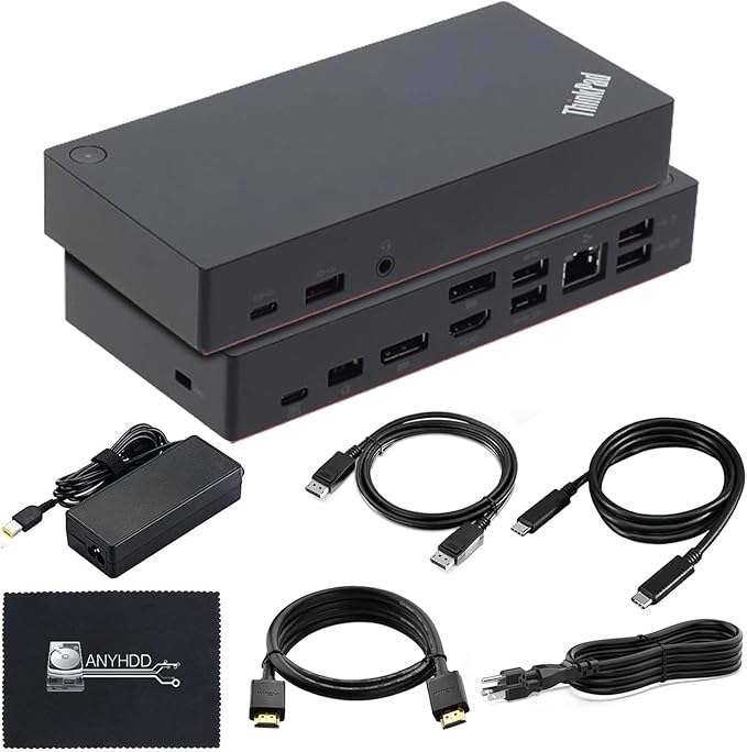40AS0090US Gen 2 Lenovo Universal Docking Station Bundle Lenovo Docking Station for Laptop with 90W AC Power Adapter + HDMI Cable + USB Type-C Cable + DisplayPort Cable + Microfiber Cloth