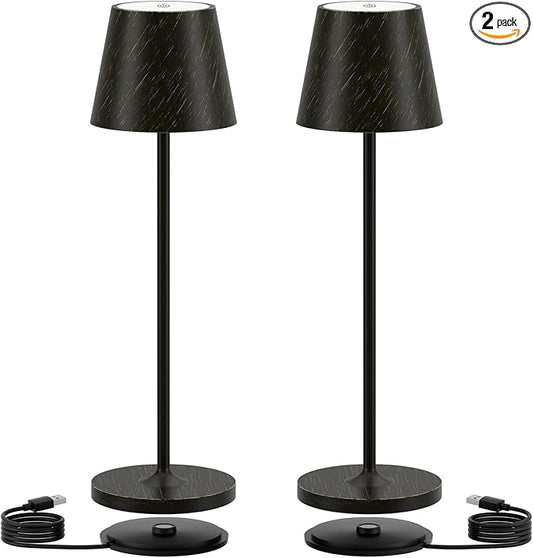 Ralaby IP54 Cordless Table Lamps Portable Rechargeable Battery Operated Lamp Aluminum Dimmable Indoor/Outdoor Cordless Lamp, Desk Lamp for/Restaurant/Camping/Bedroom (2 Pack,Black Brush Gold,4800mAh)