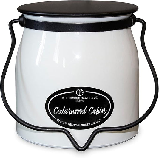 Milkhouse Candle Company - Cedarwood Cabin - Creamery Collection - 16oz Double Cotton Wick Soy Candles with Beeswax - Long Burn Time, Made in The USA - Non Toxic, Premium Scented Candles