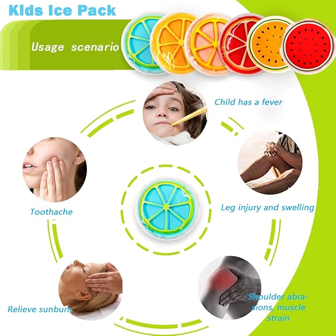 Kids Ice Pack, Hot or Cold Pack Gel Cooling Pad, Reusable for Injuries Medical Health,Swelling and Pain Relief, Tired Eyes, Child Injury, Headache, Sinus Relief (Fruit Ice Pack)