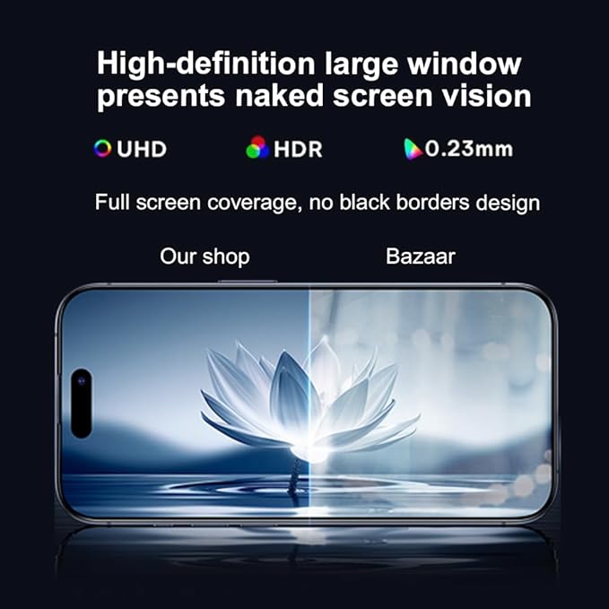 OneFish Screen Protector for Iphone 15 Pro Max, HD Clarity Tempered Glass Film 9H+ Hardness with Hassle-Free Installation Frame, Dust-Free Bubble-Free Anti-Fingerprint, 2Pack