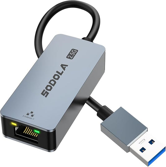 Sodola USB to Ethernet Adapter 2.5Gb, Ethernet Adapter for Laptop, Aluminum, USB 3.0 to RJ45 Network Internet LAN Adapter, Compatible for NAS,Laptop,Tablet, PC Unter Windows 11/10/8, macOS USW