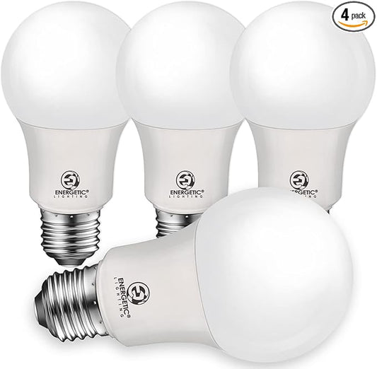 Energetic 75W Equivalent A19 LED Light Bulb, Warm White 3000K, 1200 Lumens, UL Listed, E26 Standard Base, Non-Dimmable LED Light Bulb, 4 Pack
