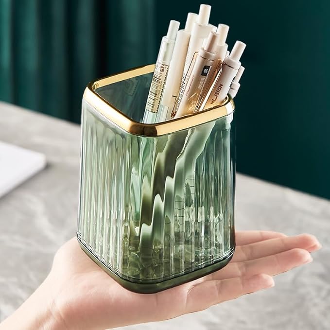 Pen Holder for Desk, Makeup Brushes Cup, Desk Organizer Desktop Supplies and Accessories for Women, Pen Cup Pencil Caddy for Office Home Art Supply (dark green)