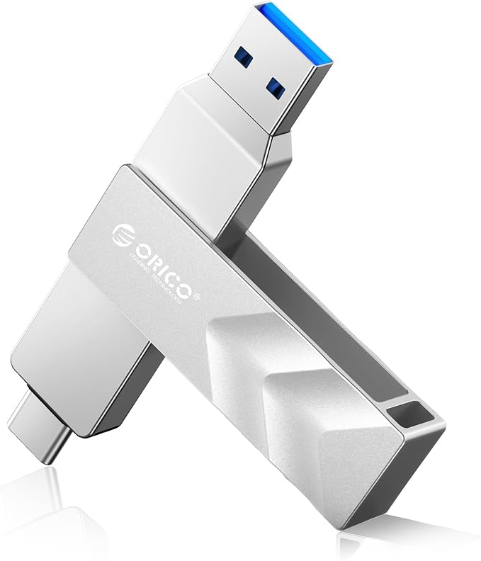 ORICO 512GB Portable Solid State Drive, 1050MB/s Dual-Port Rotating Metal External SSD with 90° Click-Stop, Reliable Storage for iPhone 16, 15 Series, Type-C Smartphone, Mac, Audio, Vehicle - A101