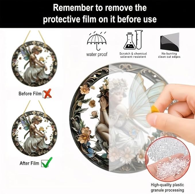 Flower Fairy Garden Decorations Angel Wing Christmas Halloween Deco Statue Art Elf Sculpture Hanging Craft for Outdoor Yard Courtyard Lawn Patio Window Acrylic Ornament Home Gift (B,S: 6*6 IN)