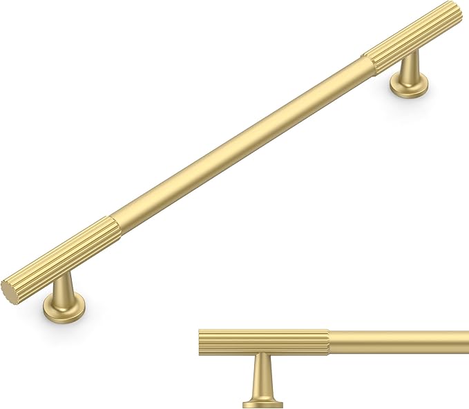 Amerdeco 10 Pack Brushed Gold Cabinet Pulls 10 Inch(254MM) Hole Centers Kitchen Cabinet Handles Hardware for Cabinets Cupboard Handles Drawer Pulls ZH0071