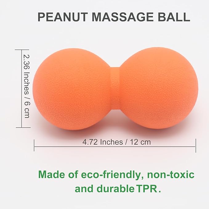 Hard Peanut Massage Ball, Double Lacrosse Massage Ball. Deep Tissue Massager Mobility Roller for Physical Therapy Myofascial Release Trigger Point Muscle Relax Pain Relief Acupressure (Orange)