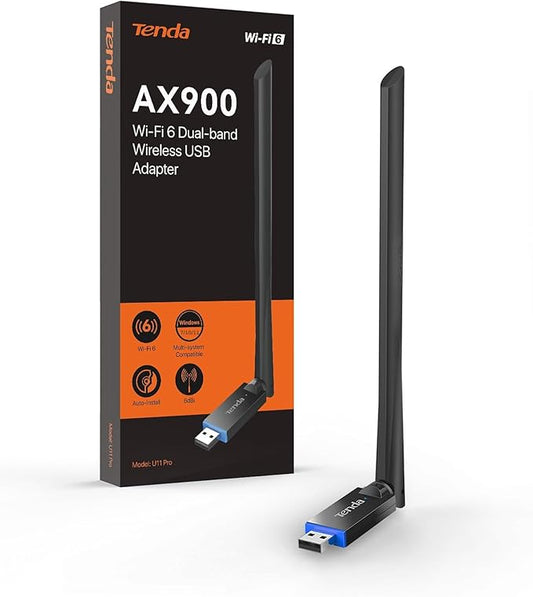 Tenda AX900 WiFi Adapter WiFi 6- Dual-Band 600Mbps 5GHz/ 286Mbps 2.4GHz, 6dBi High Gain Antenna, Wireless WiFi Adapter for Windows 11/10/7 USB WiFi Dongle (U11Pro)