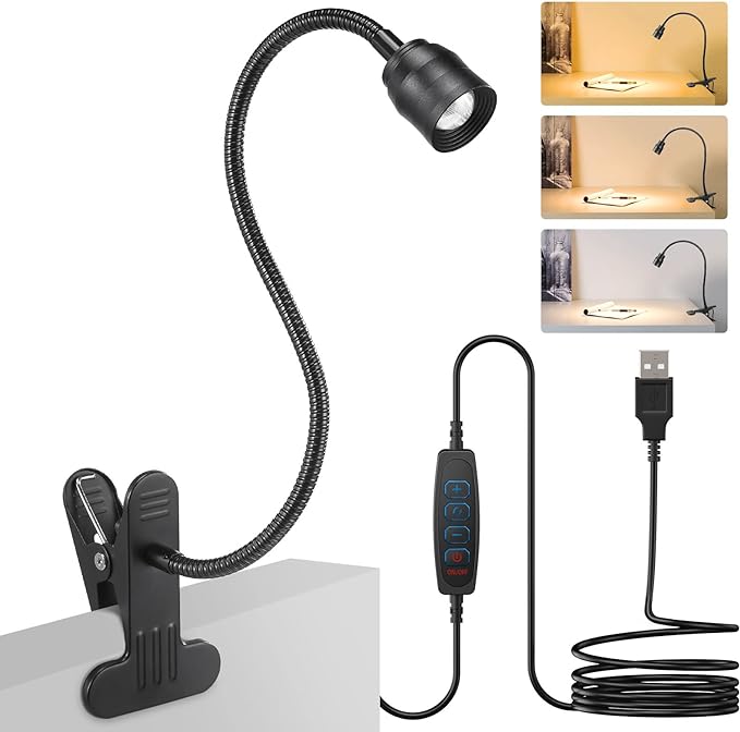 Zoomable LED Reading Lights for Bed Headboard, Clip on Spotlight Lamp for Desk, Dorm Bed, Dimmable USB Clamp Book Light with Flexible Gooseneck, Adjustable Beam Angle 15°-80°