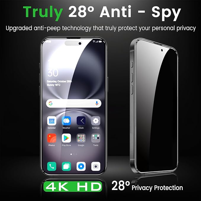 4 Pack Privacy Screen Protector for iPhone 16 6.1 Inch with 4 Pack Camera Lens Protector, Anti Spy Tempered Glass Film, Anti-Scratch, Touch Sensitive, Case Friendly