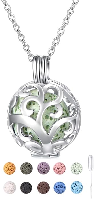 DAOCHONG S925 Sterling Silver Aromatherapy Essential Oil Diffuser Necklace Love Heart Locket Perfume Pendant Necklace Jewelry 18+2" Adjustable Chain