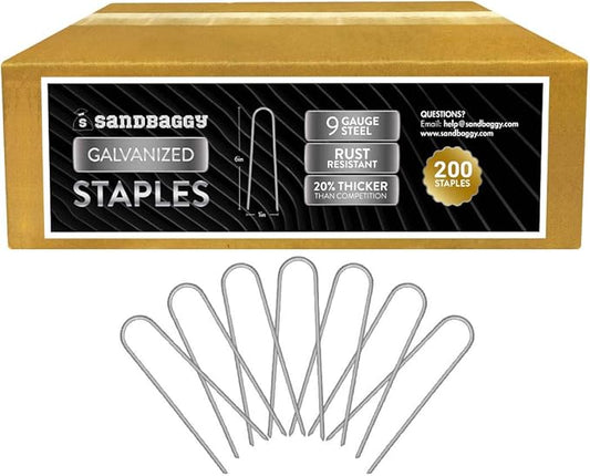 Sandbaggy Galvanized 6-Inch Landscape Staples ~ 9 Gauge Steel - Fabric Pins, Garden Earth Stakes, Ground Cover, Fence Anchors, Lawn Nails ~ Trusted by Organic Farmers Across The USA (200 Staples)
