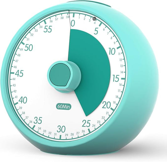 Visual Timer 60-Minute, Kids Timer for Homeschool Desk, Time Management Tools with Silent Operation, Timer for Kitchen Office Classroom(Green)