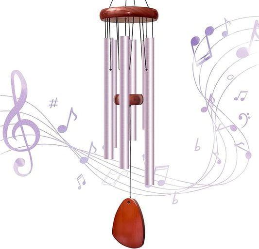 28" Wind Chimes for Outside. Deep Tone Lovely Wind Chimes with 6 Aluminum Tubes Courtyard Decoration. Windchimes Outdoor Create an Enjoyable Atmosphere & Give Mom a Gift（Purple）
