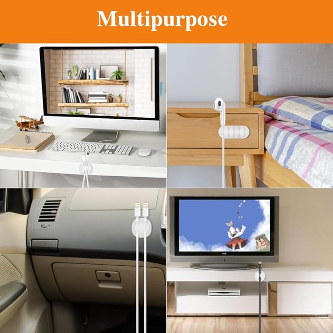 Shintop Cable Clips, 16 Pack White Cord Holder Adhesive Cable Organizer Wire Holder for Organizing Phones Chargers Desk Nightstand Car