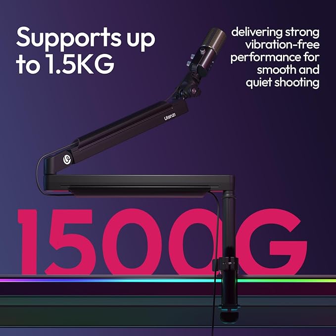 ULANZI ZJ05 Premium High-Low Profile 2-in-1 Design Microphone Boom Arm with Ballhead Cold Shoe Fully Adjustable, with Cable Management Channels, Desk Clamp for Podcast Streaming Gaming Studio