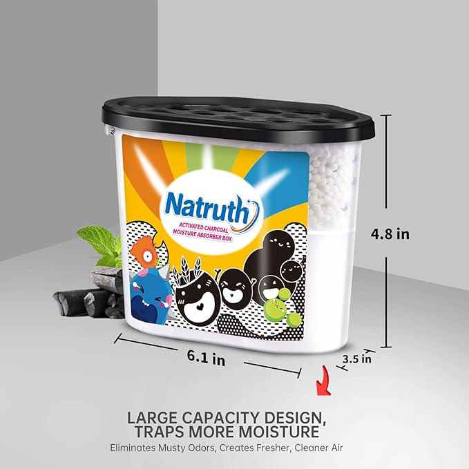 NATRUTH Moisture Absorbers with Activated Charcoal,800ml(6-Pack)*12.5 OZ Portable Closet Dehumidifier, Odor Eliminator Absorber Bucket,Humidity Absorber,Dehumidifier for Bathrooms, Kitchen & Boats