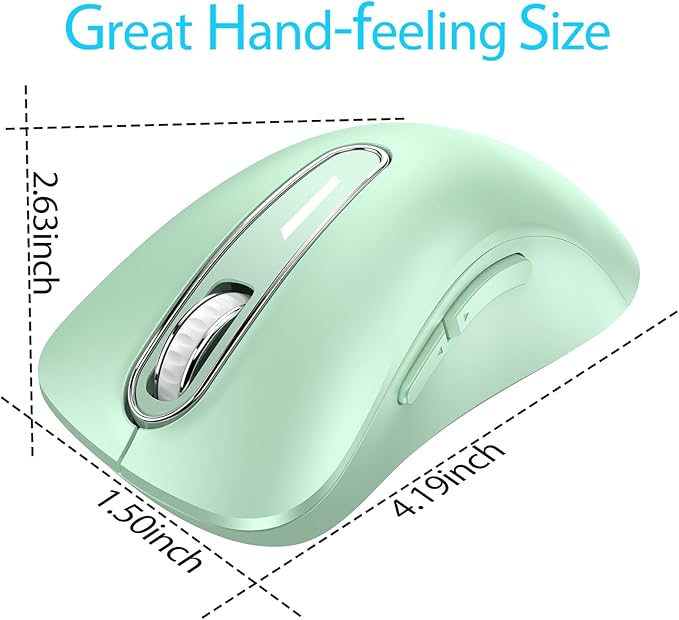 memzuoix 2.4G Wireless Mouse, 1400 DPI Computer Mice USB Receiver, Portable Wireless USB Mouse Battery Powered Cordless Mice for Laptop, PC, Desktop, 5 Buttons (Light Green)