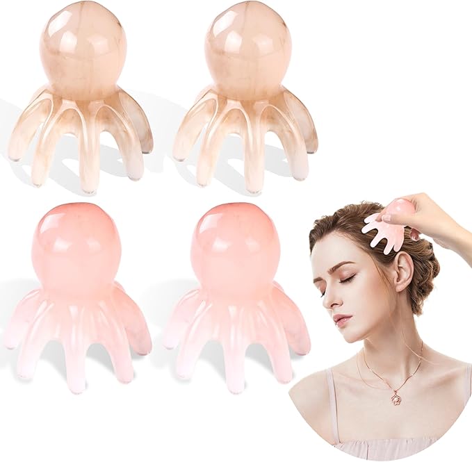 4 PCS Octopus Head Massager Scalp, Hair Spa Massage Tools, Manual Acupressure Tool with 8 Flexible Nodes