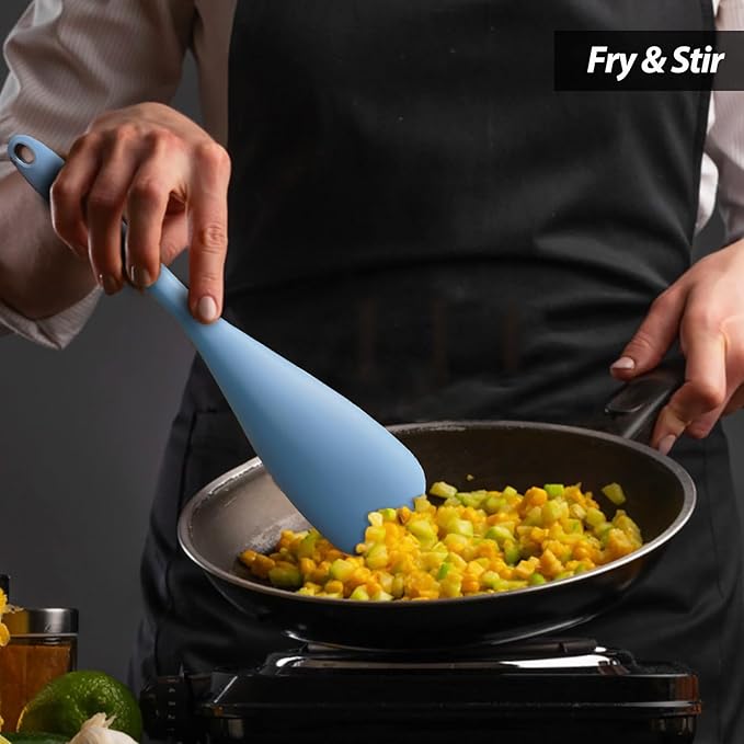 Cooking Spoon for Nonstick Cookwares, VOVOLY Silicone Spoon for Mixing, Scoop, and Scrape,Seamless Design,Starry Blue, 12.6''