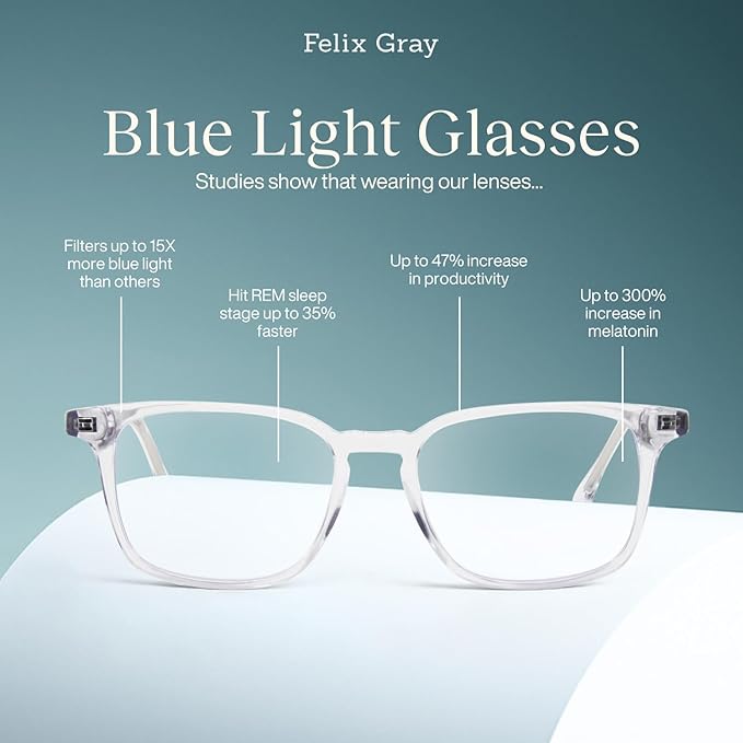 Felix Gray Nash Blue Light Glasses for Women, Blue light glasses Men – Sleep & Wellness Support, Eye Strain Relief