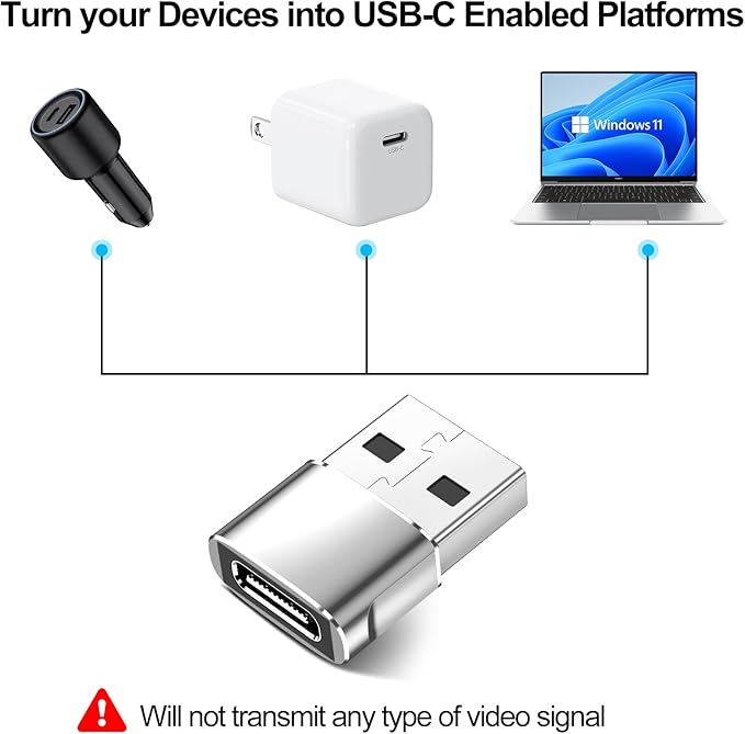 USB to USB C Adapter,Type C Female to A Male OTG Charger Converter for PlayStation 4,Apple Watch Ultra 8 9,iPhone 16 15 14 13 Pro Max,Samsung S24 S23,AirPods,iPad,Car Play-Silver
